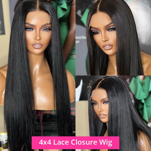 Straight 4x4 5x5 6x6 7x7 Transparent Closure Wig | Human Hair Wig | Lace Front